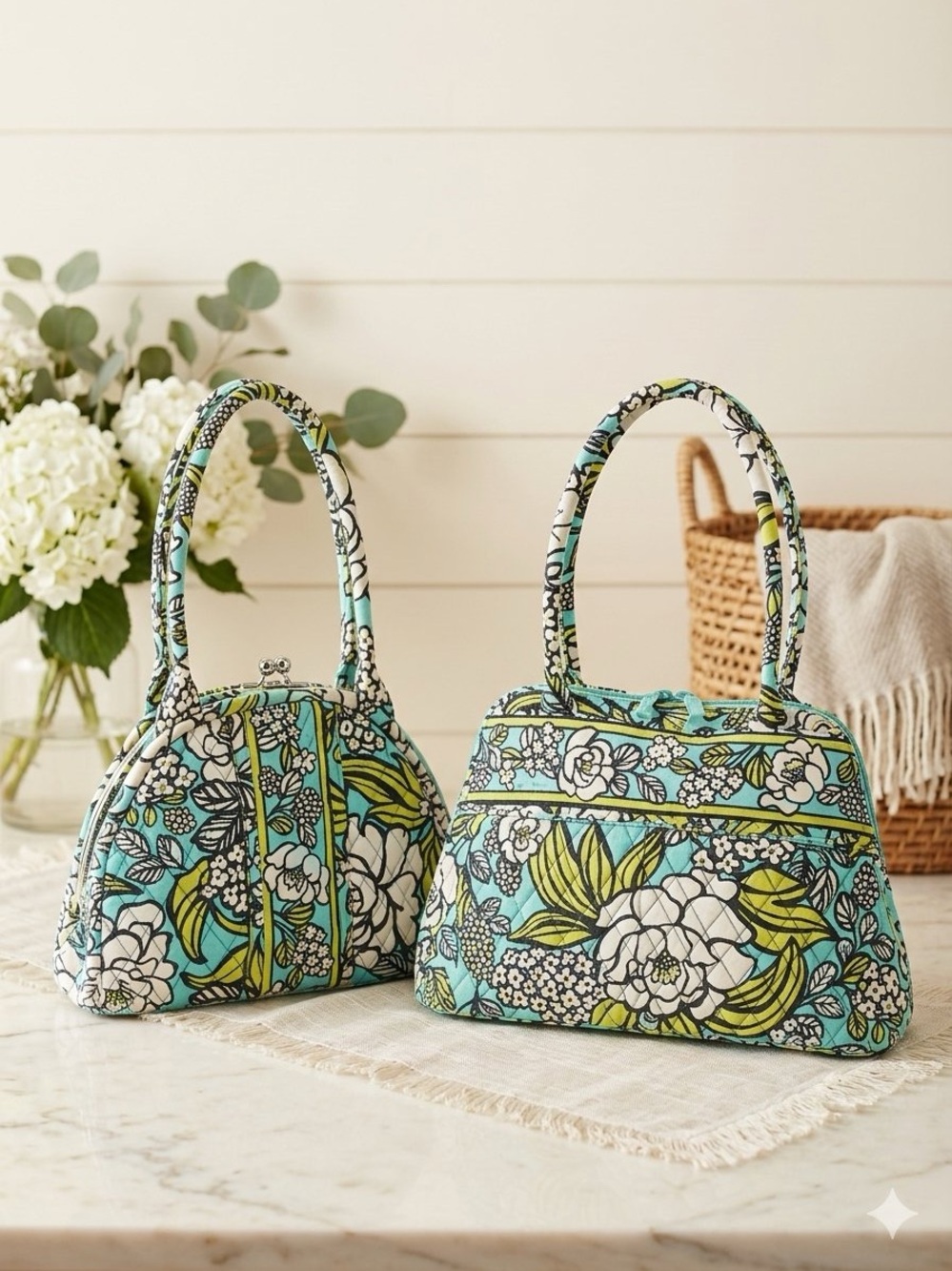 Vera Bradley Island Blooms Matching Bag Bundle - Bowler & Eloise Kisslock Set